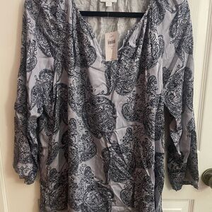 J. Jill Blue and Black Paisley Blouse